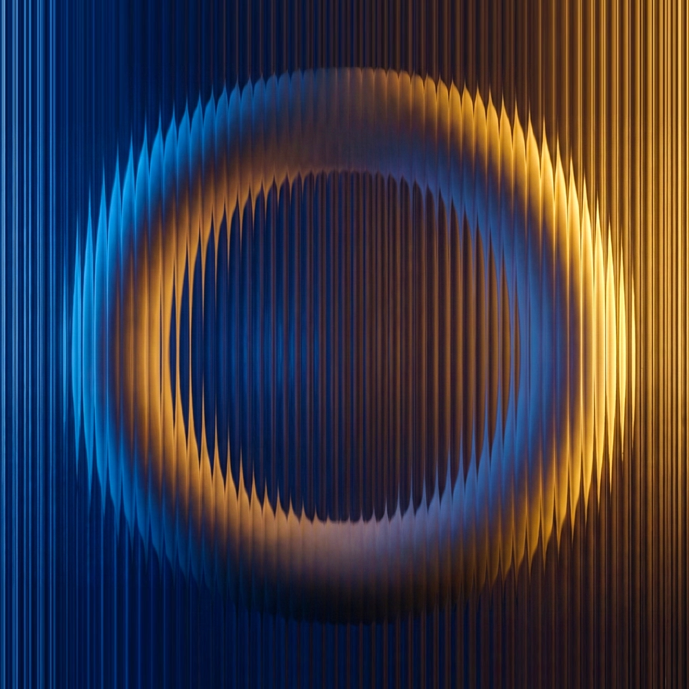Circular translucent 3D loop with glowing pulses symbolizing prototyping, testing, and iterative cycles.
